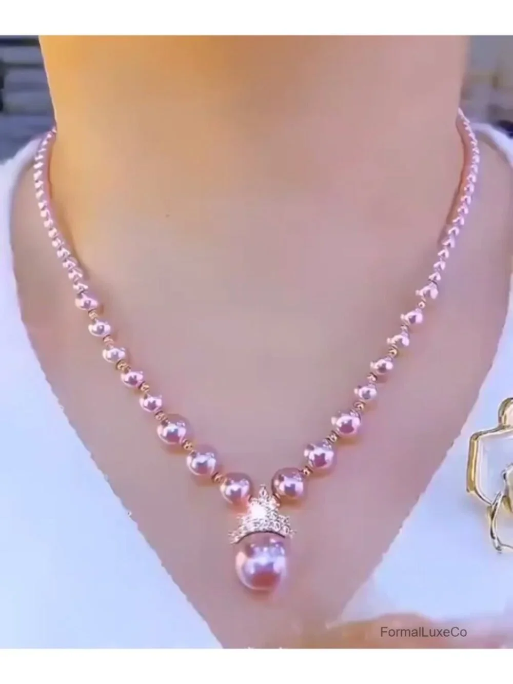 18K Gold Plated Imitation Pearl Choker Necklace with Cubic Zirconia Crown